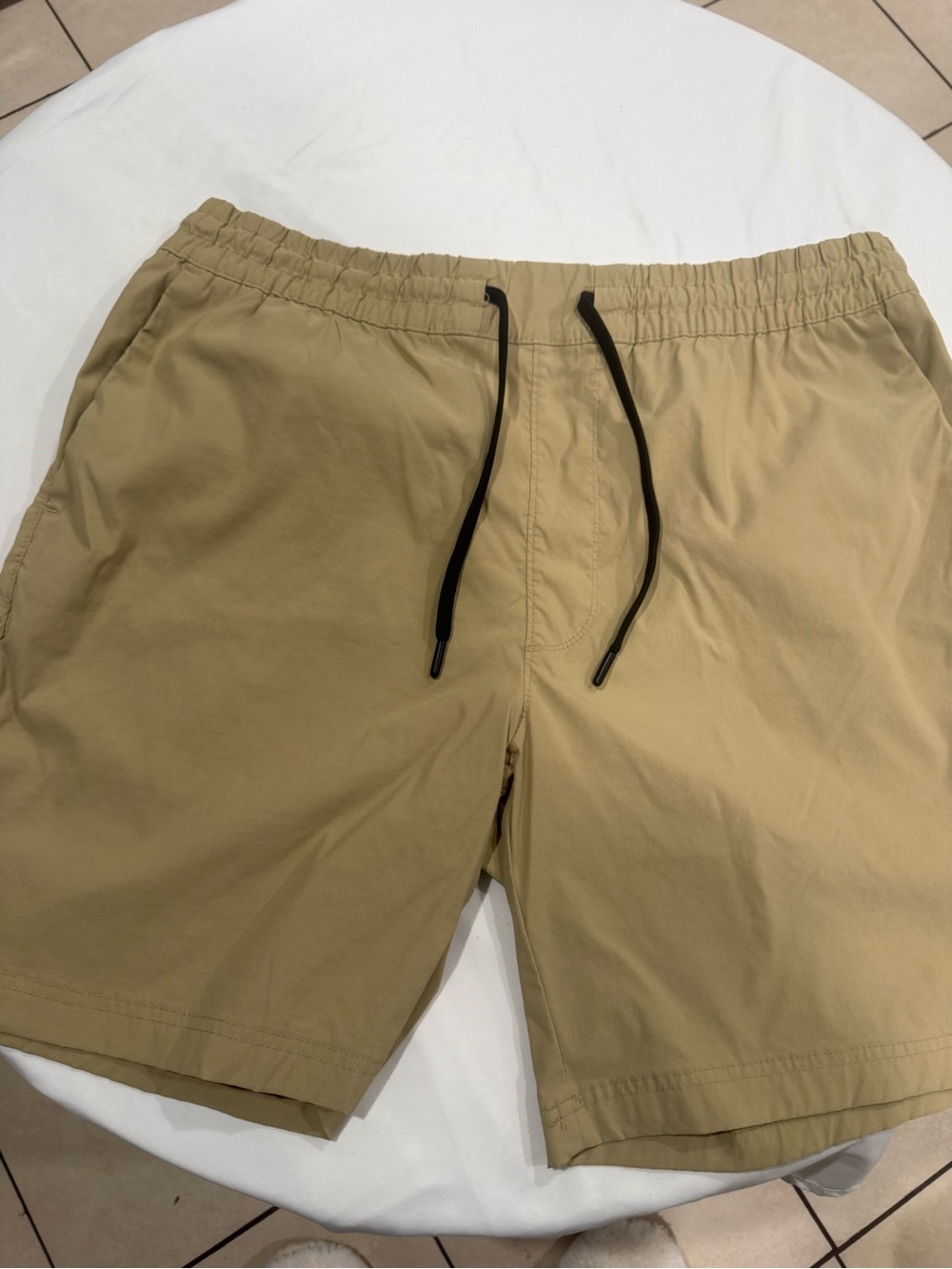 STYLUS Men's Athletic Drawstring Shorts in Tan with Black Drawcord